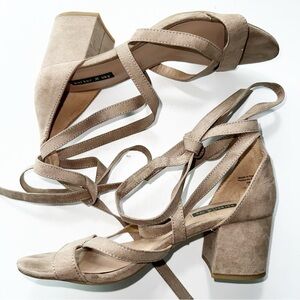 Elegant Taupe Strappy Block Heel Sandals
